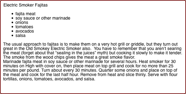 Electric Smoker Fajitas